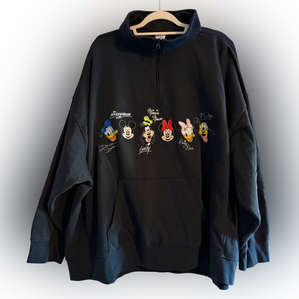 Disney Parks Mickey & Friends Quarter-Zip Pullover Sweatshirt Black 3X